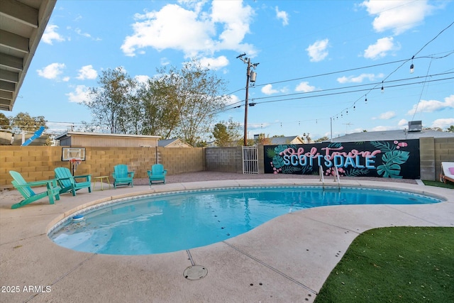 view of pool with a patio area, a fenced backyard, and a fenced in pool