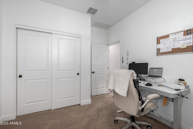 view of carpeted home office