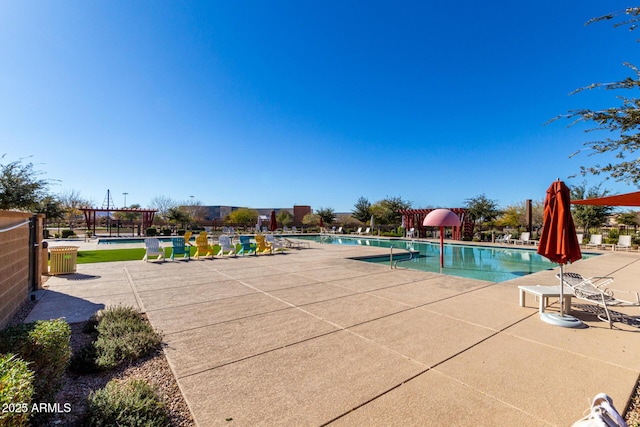 view of pool featuring a patio