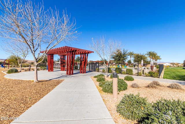 surrounding community with a pergola