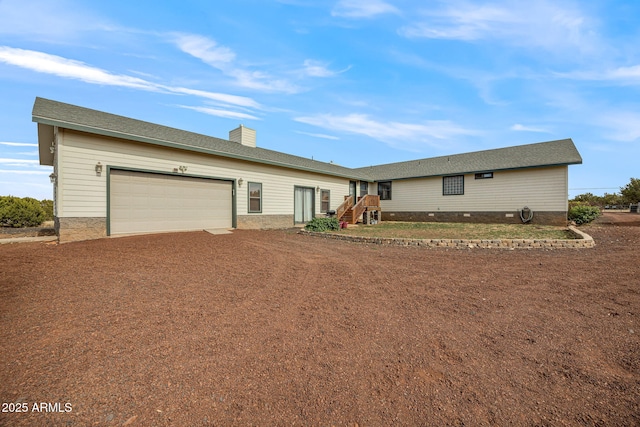 8870 Happy Trl, Show Low, AZ 85901 - single story home featuring dirt driveway, a garage, and a chimney