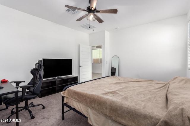 bedroom featuring carpet flooring and ceiling fan