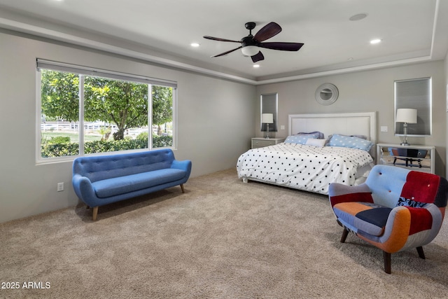 14749 E Pecos Rd, Gilbert, AZ 85295 - carpeted bedroom featuring recessed lighting, a ceiling fan, and a raised ceiling