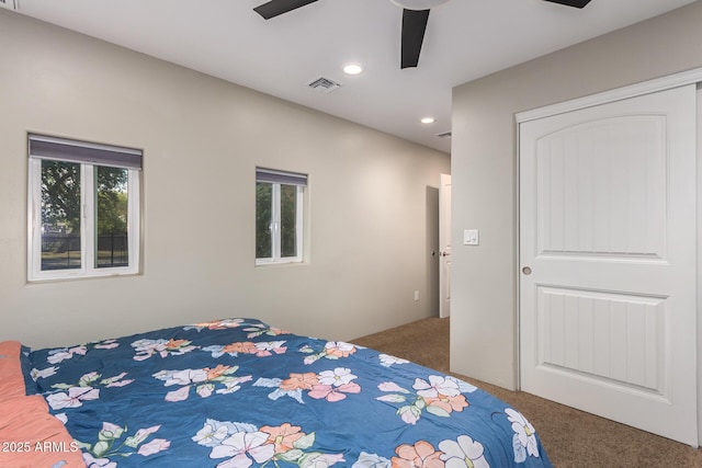 14749 E Pecos Rd, Gilbert, AZ 85295 - carpeted bedroom featuring recessed lighting, ceiling fan, and visible vents