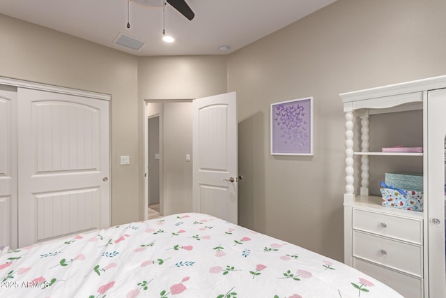 14749 E Pecos Rd, Gilbert, AZ 85295 - bedroom featuring a closet, a ceiling fan, and visible vents