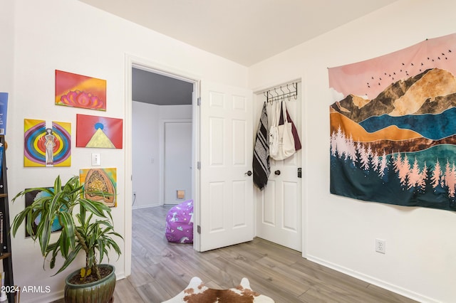 bedroom with hardwood / wood-style floors