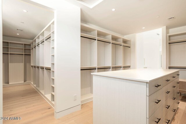 spacious closet with light hardwood / wood-style floors