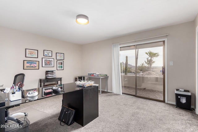 view of carpeted home office