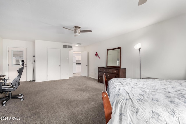 bedroom featuring carpet flooring and ceiling fan