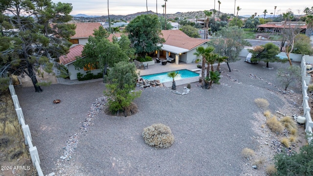 view of aerial view at dusk