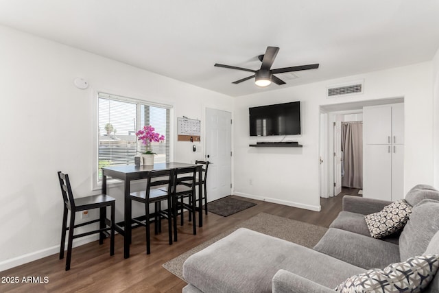 5044 N 18th Ave, Phoenix, AZ 85015 - living room featuring dark wood-style floors and ceiling fan