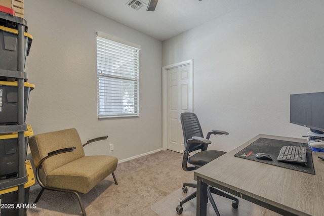 22463 E Desert Spoon Dr, Queen Creek, AZ 85142 - office area featuring carpet flooring, ceiling fan, and baseboards