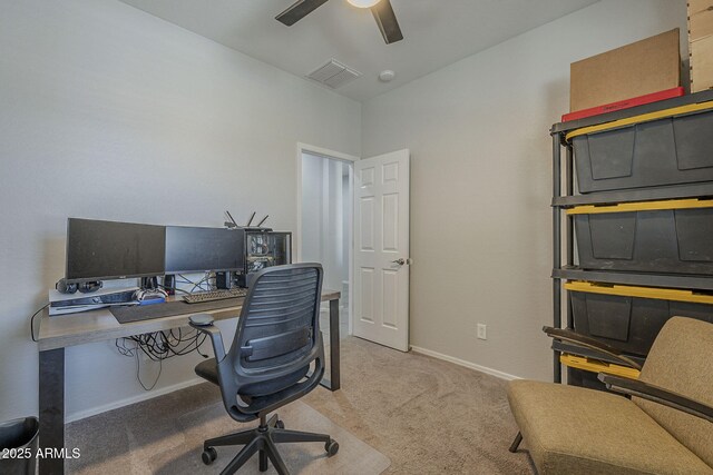 22463 E Desert Spoon Dr, Queen Creek, AZ 85142 - office area featuring carpet floors, baseboards, and a ceiling fan