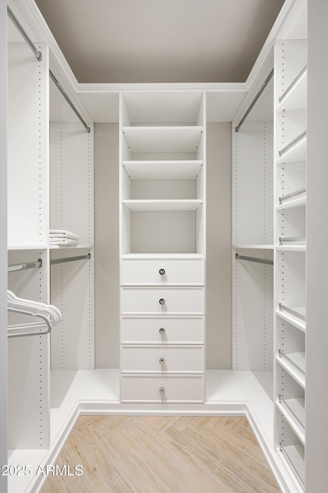 walk in closet featuring hardwood / wood-style flooring