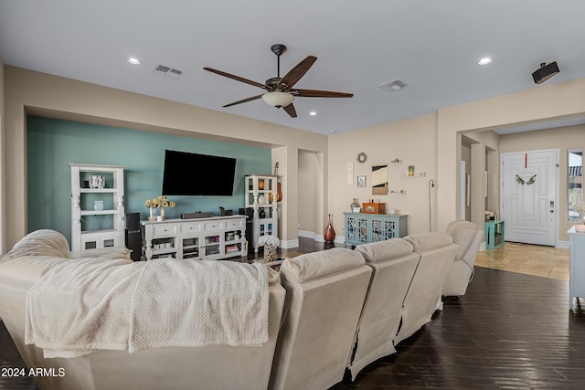 living room with ceiling fan