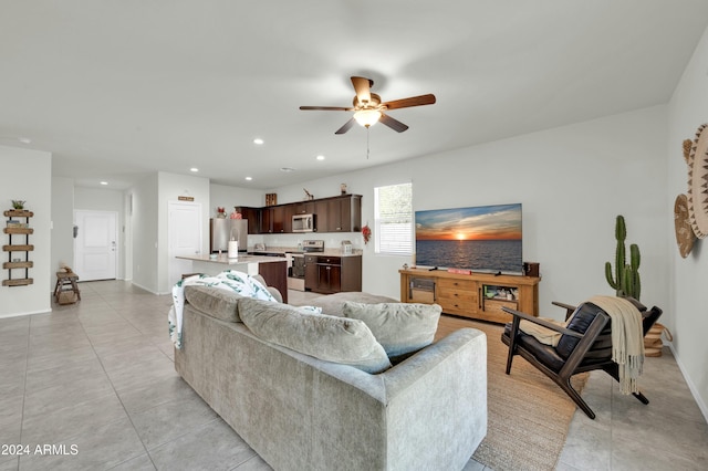 4714 W Nutmeg Ave, Coolidge, AZ 85128 - living area with ceiling fan, light tile patterned floors, and recessed lighting
