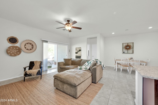 4714 W Nutmeg Ave, Coolidge, AZ 85128 - living area featuring a ceiling fan, light tile patterned flooring, and recessed lighting