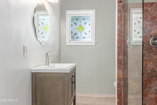 445 W 1st St, Mesa, AZ 85202 - bathroom with vanity, tile patterned flooring, healthy amount of natural light, and a shower