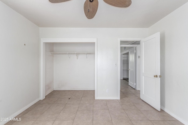 445 W 1st St, Mesa, AZ 85202 - unfurnished bedroom with a closet, ceiling fan, and light tile patterned flooring