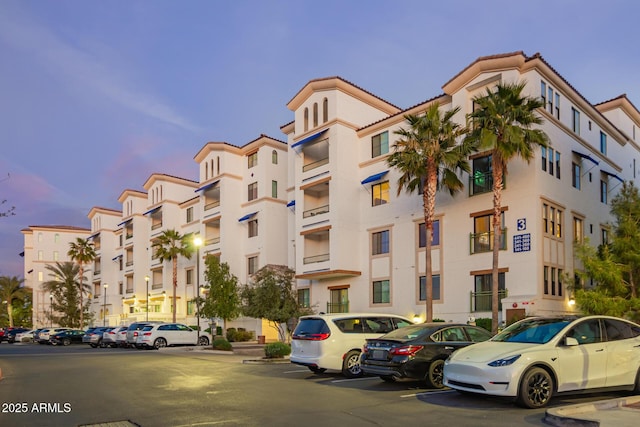 view of property at dusk