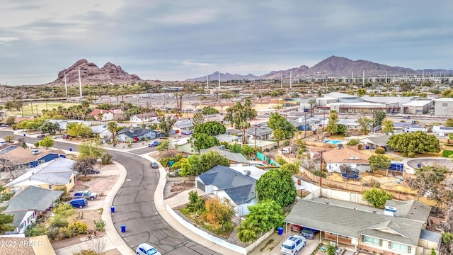 birds eye view of property featuring a residential view and a mountain view