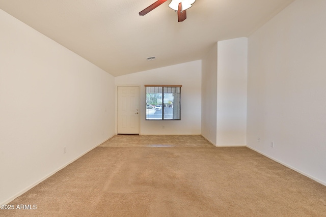 19002 N Toledo Ave, Maricopa, AZ 85138 - empty room with vaulted ceiling, visible vents, light colored carpet, and ceiling fan