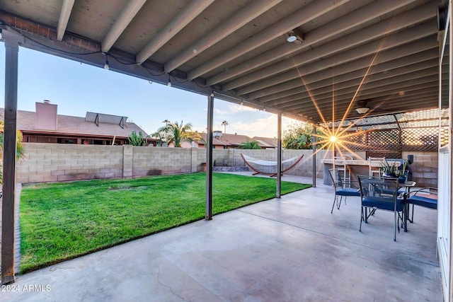 view of patio featuring ceiling fan