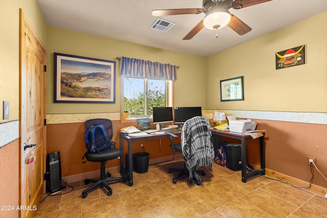 office area featuring ceiling fan