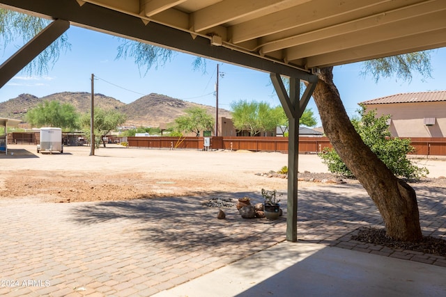 view of patio with a mountain view