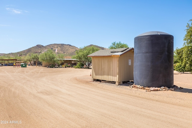 view of outdoor structure featuring a mountain view