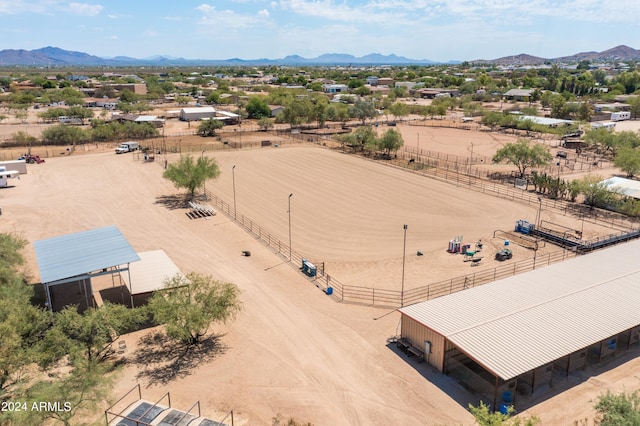 drone / aerial view featuring a mountain view