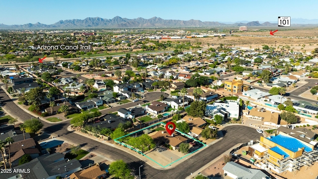 bird's eye view with a residential view and a mountain view