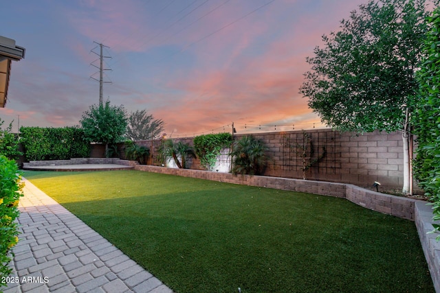 view of yard with a fenced backyard