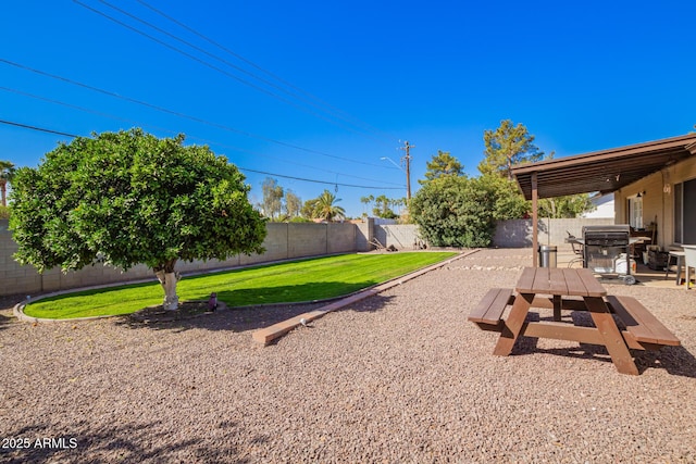 view of yard featuring a fenced backyard and a patio