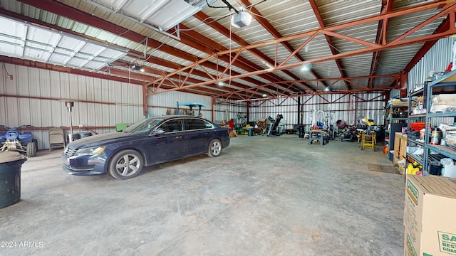 garage with a workshop area