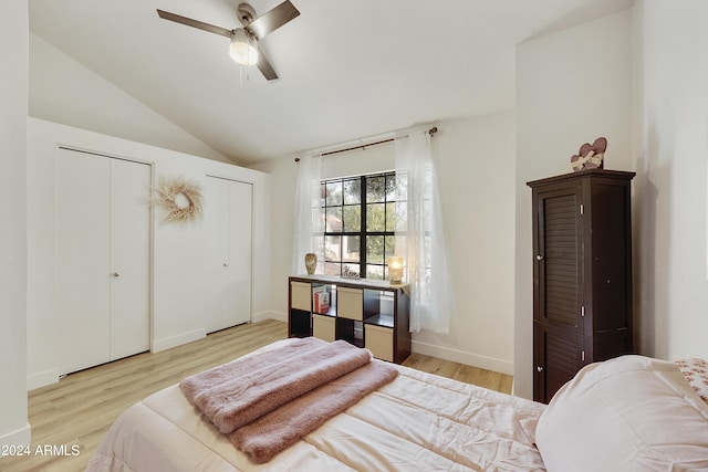 4901 E Kelton Ln Unit 1006, Scottsdale, AZ 85254 - bedroom featuring lofted ceiling, light wood-type flooring, ceiling fan, and multiple closets