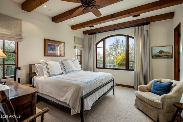 27256 N 97th Pl, Scottsdale, AZ 85262 - bedroom with beam ceiling, light colored carpet, and ceiling fan