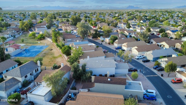 aerial view featuring a residential view and a mountain view