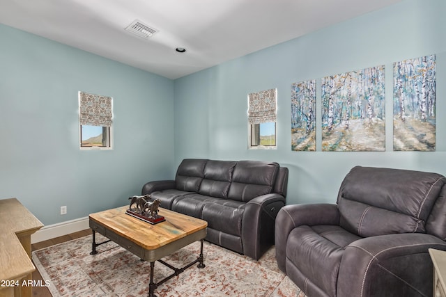 living room featuring light wood-type flooring