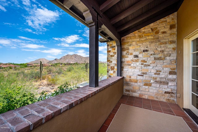 view of patio featuring a mountain view