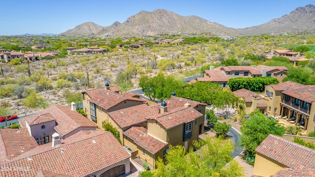 drone / aerial view featuring a mountain view