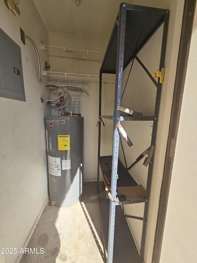 utility room featuring water heater and electric panel