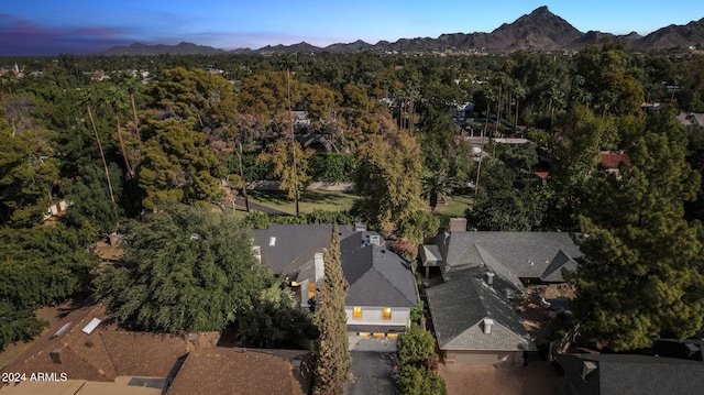 aerial view at dusk with a mountain view