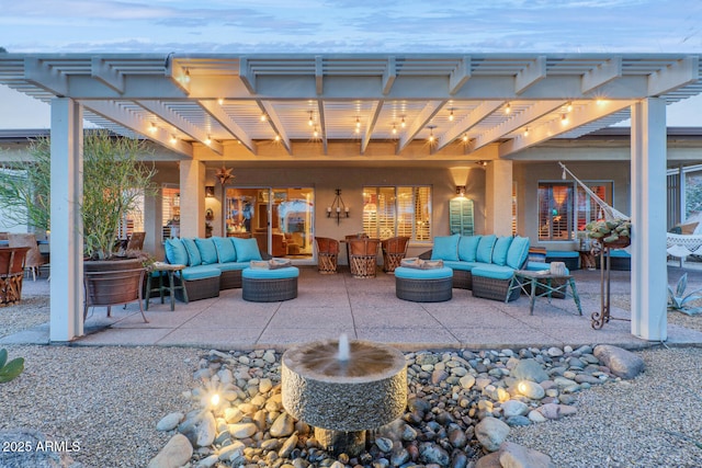 view of patio / terrace featuring an outdoor living space and a pergola