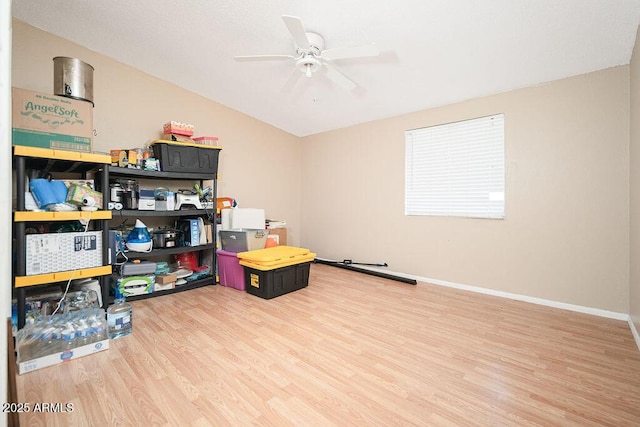 storage area featuring ceiling fan