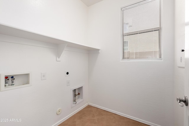 8848 W Cordes Rd, Tolleson, AZ 85353 - laundry room featuring electric dryer hookup, hookup for a washing machine, hookup for a gas dryer, baseboards, and light tile patterned flooring