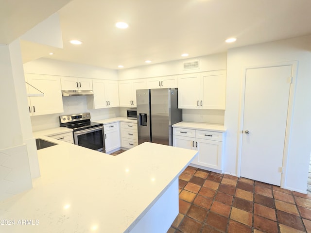 kitchen featuring appliances with stainless steel finishes, kitchen peninsula, and white cabinets