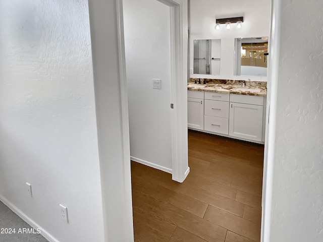 bathroom featuring vanity and wood-type flooring