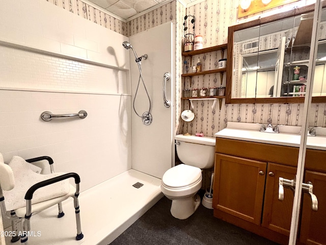 1025 N Sartillion Ave, Ajo, AZ 85321 - full bath with wallpapered walls, a shower stall, and vanity