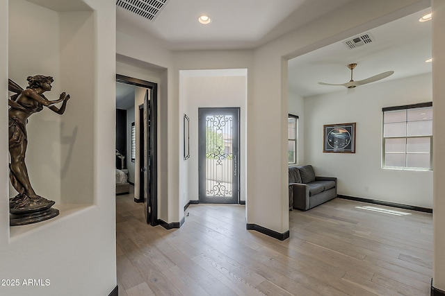 199 E Tangerine Path, Queen Creek, AZ 85140 - entrance foyer with light wood-style flooring, a ceiling fan, and recessed lighting